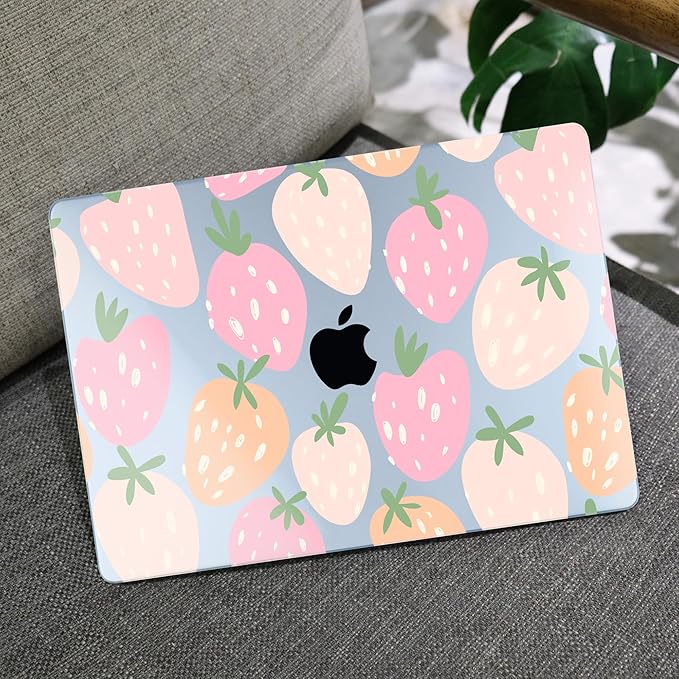 MEEgoodo for M5/M4/M3/M2 MacBook Air 15 inch Case 2026 2025 2024 2023, Case Fit Model (A3448/A3241/A3114/A2941) for MacBook Air 15.3 inch, Cute Drawn Strawberries