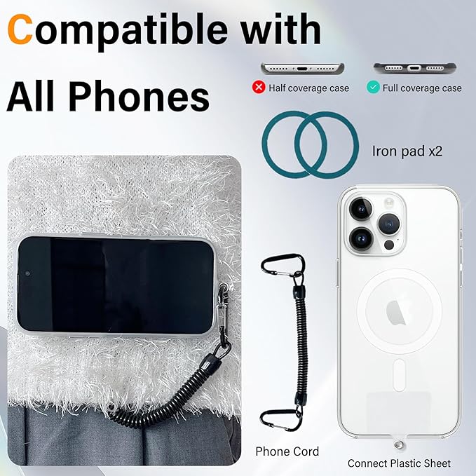 Ysnzaq Magnetic Belt Clip Holder with Safety Phone Cord, Compatible with MagSafe Universal Phone Belt Holder Accessories for Running Hiking Traveling Climbing Outdoor Use XTJ Black