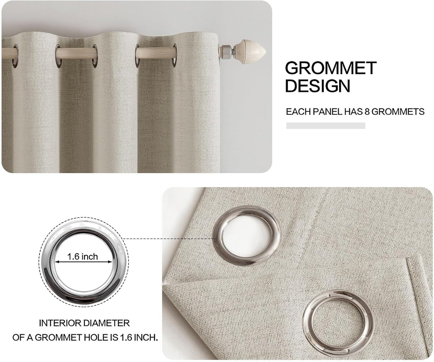 MIULEE Linen Curtains - 100% Blackout Thermal Insulated Drapes | Cobblestone, 52 x 54 Inch (2 Panels)