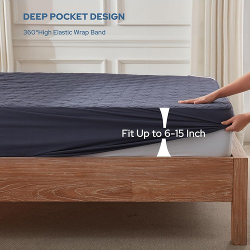 BEDLORE Waterproof Mattress Protector - Twin XL Deep Pocket Pad (6"-15" Depth) | Soft Navy Blue Cover for Bedroom & Dorm