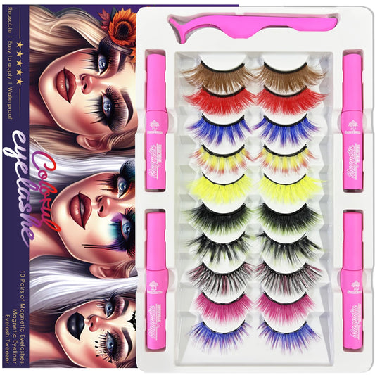 Magnetic Eyelashes 7C SevenCrown Round Magnetic Lashes with Eyeliner,3D Natural Look Magnetic Lash with Applicator,10 Pairs,Cruelty-Free, Long Lasting.