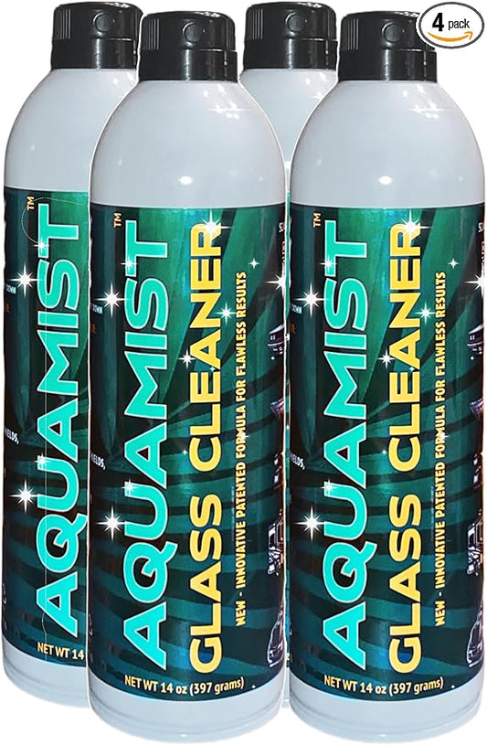 AQUAMIST® Premium Automotive/Marine Glass Cleaner – 4-Pack Value Bundle – Patented No Rag Drag™ Formula – Made in USA – 14 Oz. Aerosol Cans
