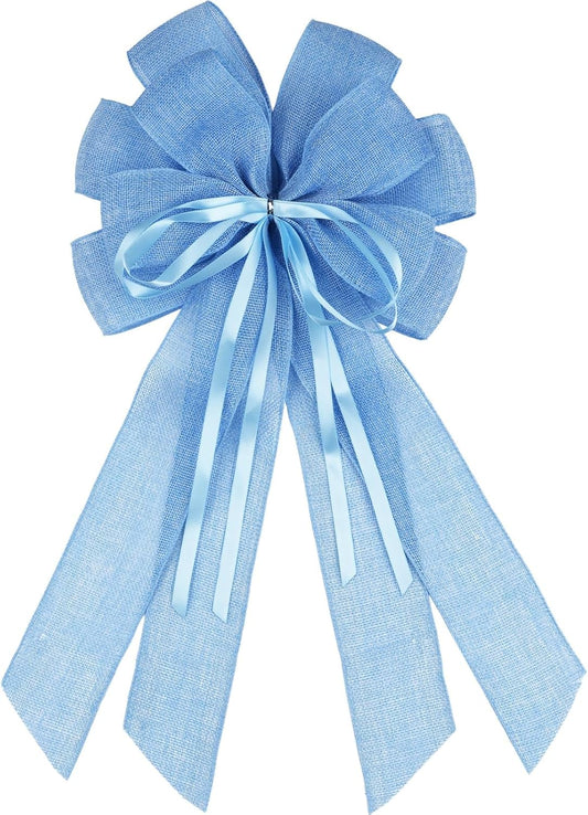 YKW Large Baby Blue Burlap Bow - 20x11 Inch Farmhouse Wreath Decor | Winter Holiday & Baby Shower Ornaments
