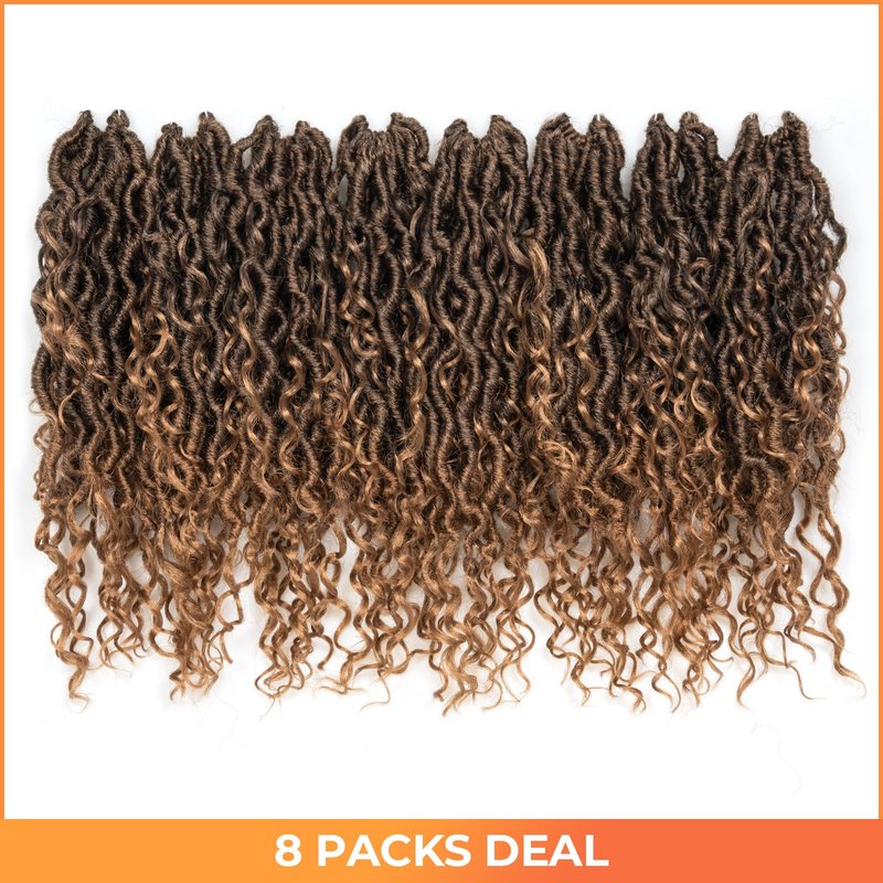 ToyoTress Boho Faux Locs Crochet Hair - 12 Inch 8 Packs Ombre Blonde Bohemian Locs Crochet Hair With Curly Ends for Black Women, Short Pre-looped Synthetic Braiding Hair Extensions（12 Inch, T27-8P)
