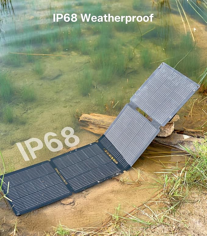 65W Solar Panel,Foldable Portable Solar Panel,25.4% High-Efficiency, PD 45W USB-C Port,QC3.0 USB-A Port,DC5521 Output, Folding IP 68 Waterproof Solar Panels with Carabiners for Camping