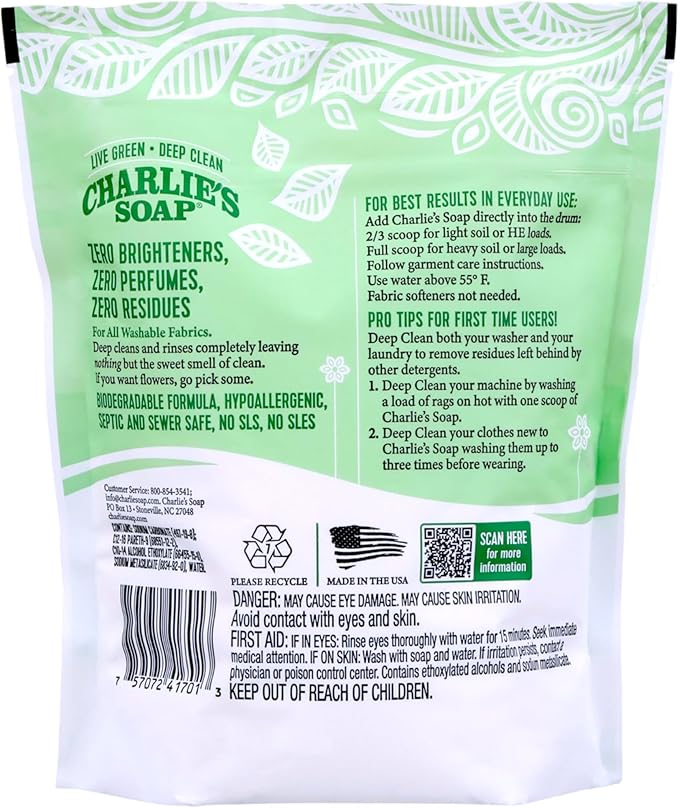 Charlieâs Soap Laundry Powder (100 Loads, 2 Pack) Hypoallergenic Deep Cleaning Washing Powder Detergent â Eco-Friendly, Safe, and Effective
