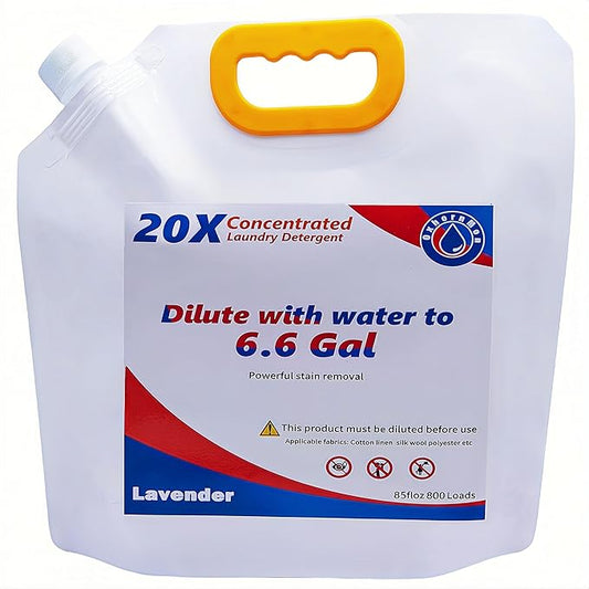 Commercial Bulk Laundry Detergent Refill, 20X Concentrated, Makes 6.6 Gallons (800 Loads) – Heavy-Duty Stain Removal, HE Compatible, Economical