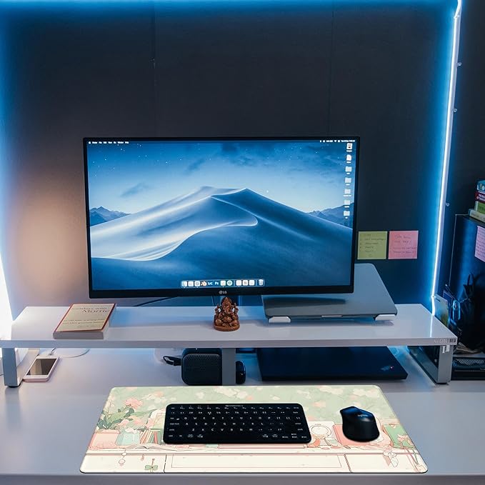 KOAIWPAE Desk Pad, Kawaii Anime Style Desk Mat, Green Cute Desktop Large Gaming Mouse Pad for Desk, 31.5"x15.7" Extended Big Computer Keyboard Mouse Pad with Non-Slip Base and Stitched Edge
