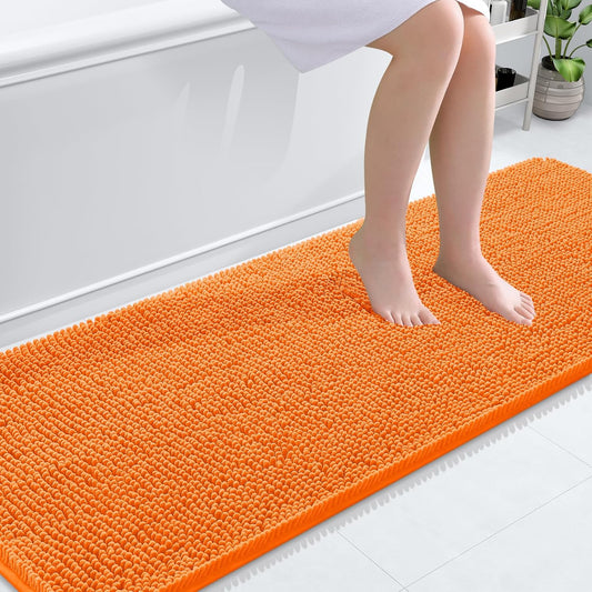 OLANLY Bathroom Runner Rug - Extra Soft Absorbent Chenille | 70x24, Quick-Dry, Machine Washable, Orange