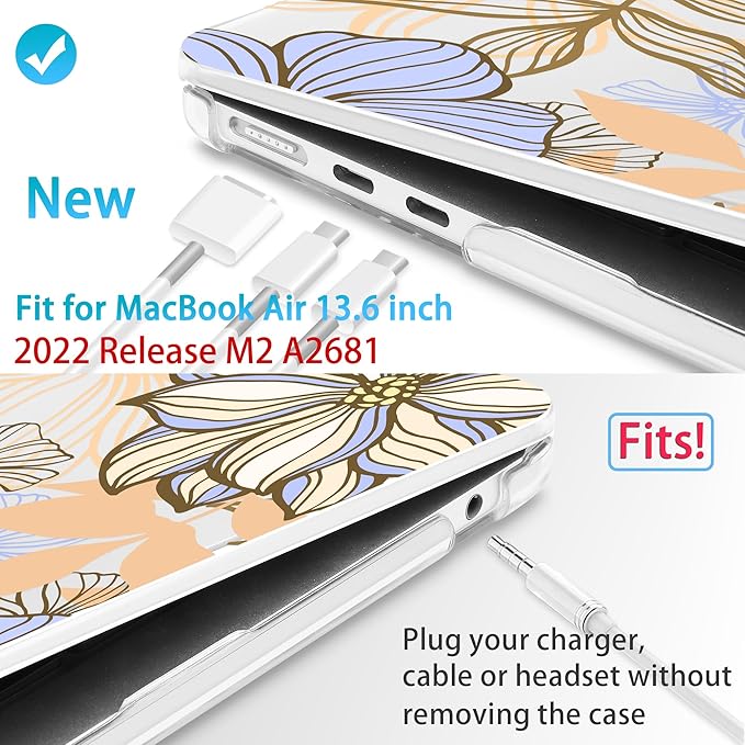 Mektron for 2026 MacBook Air 13-inch M5 Laptop Case A3449 with 13.6-inch Liquid Retina Display Fits 2025 A3240 M4 2024 A3113 M3 2023 A2681 M2 Printed Hard Shell for MacBook Air 13.6", Abstract Floral