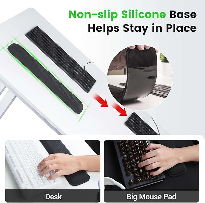 MEKASS Ergonomic Wrist Rest for Keyboard and Mouse, Soft Memory Foam Keyboard Wrist Rest Set with Non-Slip Silicone Base, Easy Typing, Pain Relief, Comfort for Office, Work, Gaming (Light Gray)