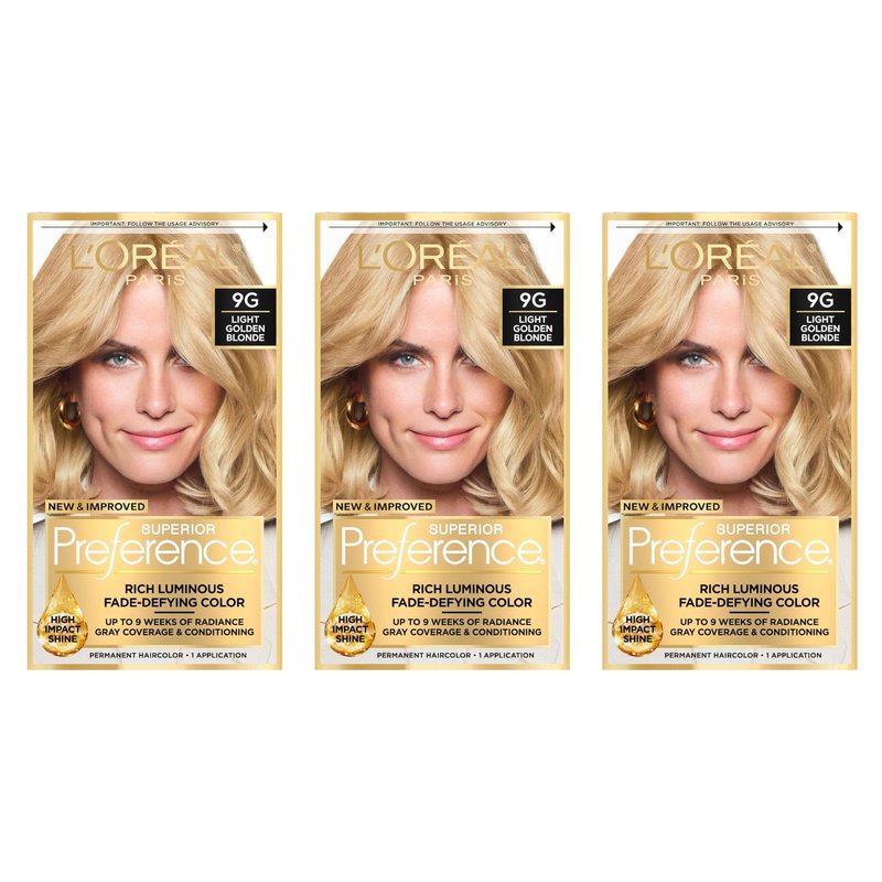 L’Oreal ParisSuperior Preference Rich Luminous Conditioning Colorant, Level 3 Permanent, Light Golden Blonde/Warmer 9G (Pack of 3)