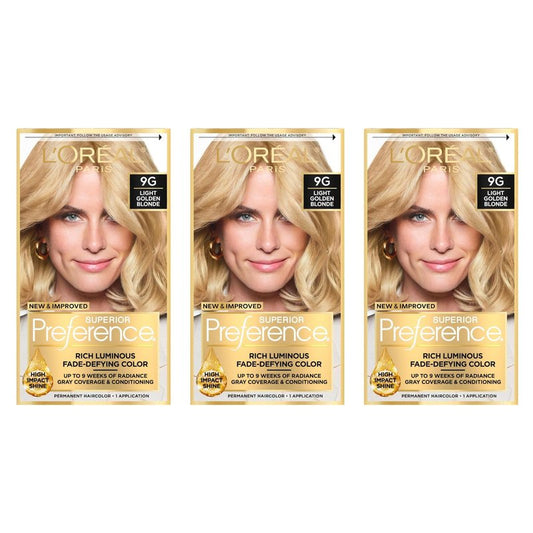 L’Oreal ParisSuperior Preference Rich Luminous Conditioning Colorant, Level 3 Permanent, Light Golden Blonde/Warmer 9G (Pack of 3)