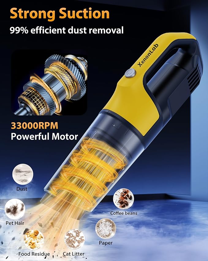 XenonLab Handheld Vacuum Cordless 1.1 Pounds Car Vac 10000PA Hand Held Vacuums 4-in-1 Hand Vac Cordless Rechargeable HEPA Filter Large Capacity Dust Cup for Car Office Home Pets Hair (Buttercream)
