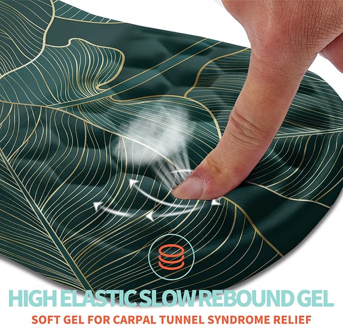 Kuosgm Ergonomic Mouse Pad Wrist Support with Memory Foam Massage Bulge, Carpal Tunnel Pain Relief Mousepad Wrist Rest for Mouse(12x8 inch, Leaves)