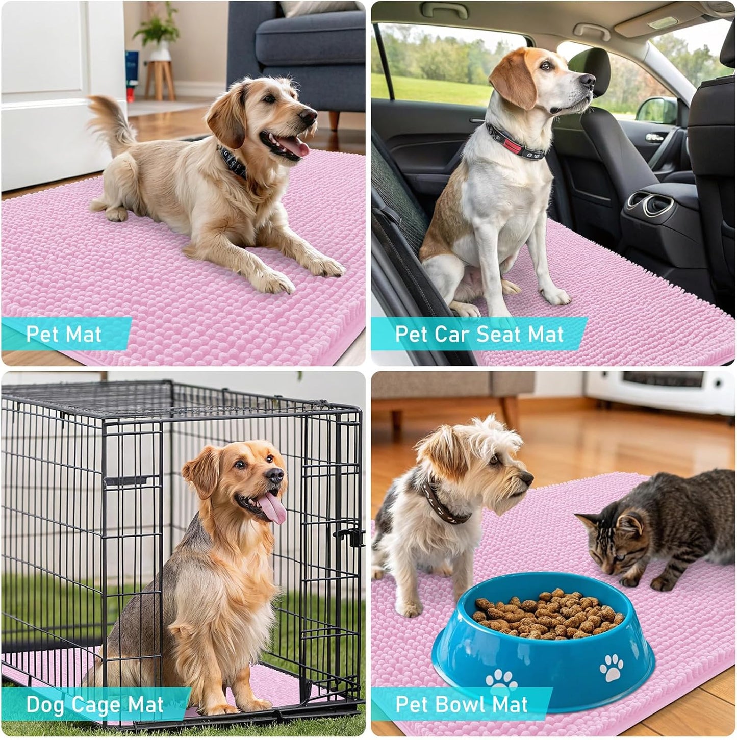 OLANLY Dog Door Mat - Absorbent Non-Slip Mud Mat for Dogs | Quick Dry Chenille, 70x24, Pink
