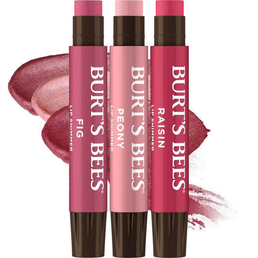 Burt's Bees Lip Shimmer Nude Collection, Tinted Lip Balm Stick, Moisturizing for All Day Hydration with Natural Glowy Pigmented Finish & Buildable Color, 3 Warm Shades, Value Pack, 0.09 oz., Three Tubes