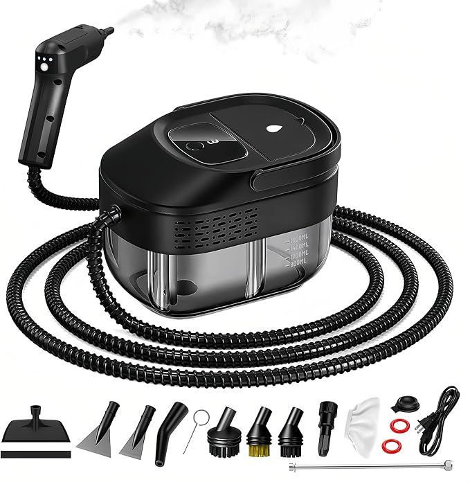 Pressurized Handheld Steam Cleaner 2500W, 54oz Large-Capacity Steamer with 3-Level Adjustable Steam, 15s Heat-Up & 15Pcs Accessories â for Car, Tile, Grout, Couch, Floor, Bed, Dirt, Furniture