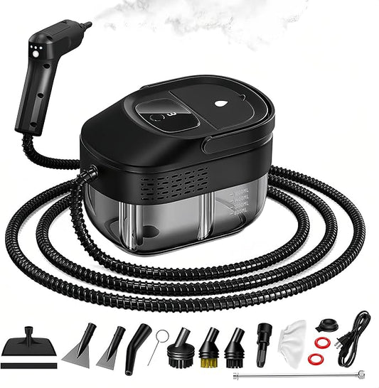 Pressurized Handheld Steam Cleaner 2500W, 54oz Large-Capacity Steamer with 3-Level Adjustable Steam, 15s Heat-Up & 15Pcs Accessories â for Car, Tile, Grout, Couch, Floor, Bed, Dirt, Furniture