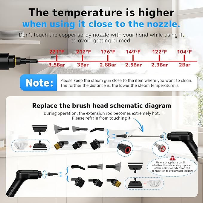 Pressurized Handheld Steam Cleaner 2500W, 54oz Large-Capacity Steamer with 3-Level Adjustable Steam, 15s Heat-Up & 15Pcs Accessories â for Car, Tile, Grout, Couch, Floor, Bed, Dirt, Furniture