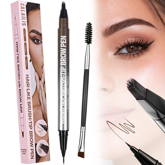 CALAILIS Eyebrow Pencil for Women - 2-in-1 Eyebrow Pen with Dual-Ended Microblading 4D Fork Tip & Ultra-Fine Eyeliner Tip, Create Natural Fuller Hair-Like Waterproof Brow Pencils (Dark Brown)