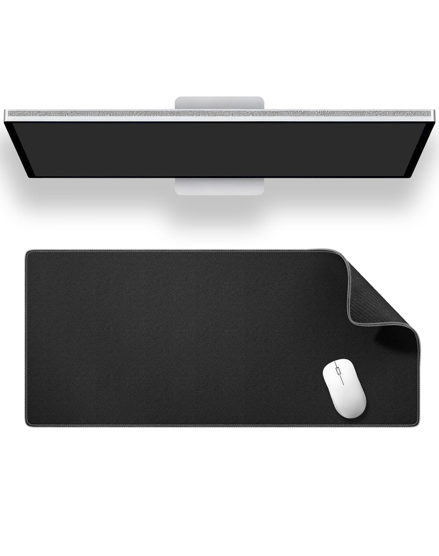 ALOANES Black Waterproof Desk Mat, Large, with Extended Mouse Mat, Office Desk Protector with Anti-Slip Base, Stitched Edge, Grain Jacquard Surface, Perfect for Gamer, Home, XL,11.81''x27.56''x0.12'