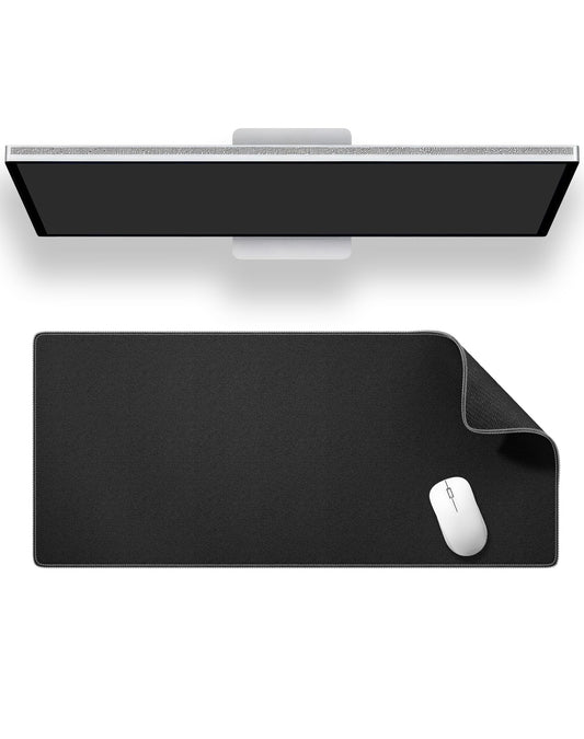 ALOANES Black Waterproof Desk Mat, Large, with Extended Mouse Mat, Office Desk Protector with Anti-Slip Base, Stitched Edge, Grain Jacquard Surface, Perfect for Gamer, Home, XL,11.81''x27.56''x0.12'