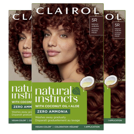 Clairol Natural Instincts Demi-Permanent Hair Dye, 5R Medium Auburn | Ammonia‑Free, Vegan Hair Color with Coconut Oil & Aloe Vera | Pack of 3