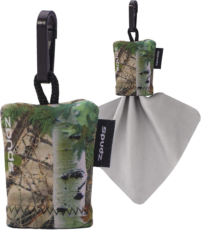 SPUDZ Classic Microfiber Lens Cleaner – Clip-On Pouch, Washable – for Binoculars, Scopes, Glasses, Screens | Classic | Alpine Mountain Camo, 6 x 6 Inch