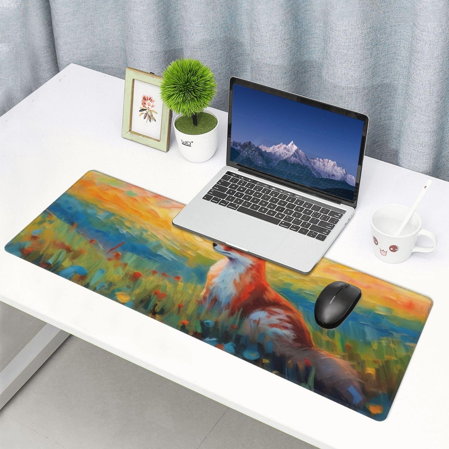 Gaming Mouse Pad, Large Non-Slip Rubber Base Mousepad, Keyboard Mouse Mat, Desk Pad with Stitched Edges, 31.5x11.8inch, Fox