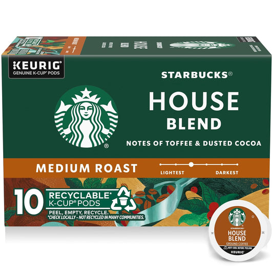 Starbucks K-Cup Coffee Pods - Medium Roast House Blend for Hot or Iced Coffee | 10 Pods