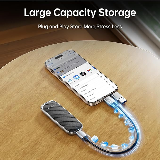 PHIXERO P10PRO External NVMe SSD 256GB, Up to 1050MB/s, USB 3.2 Gen2, Includes 2-in-1 USB C Cable, Portable Hard Drive for iPhone 15/16 PRO/Android/Mac, Black