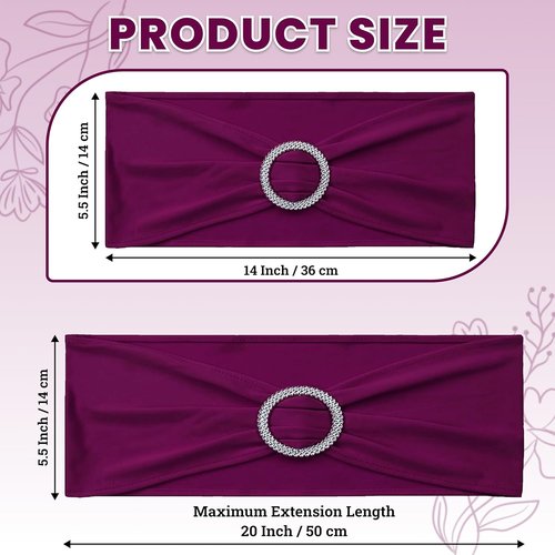 MDS Spandex Chair Sashes - Premium Stretch Covers with Buckle Slider for Weddings & Events | Eggplant, Pack of 75