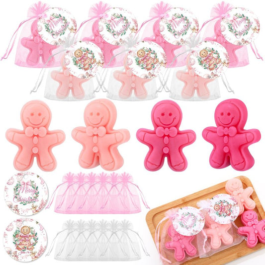 Dimsile 90 Pcs 30 Sets Soap Bar Gift Set Pink Handmade Gingerbread Soaps Favors Bulk with Organza Bags Tags Stuffers Gifts for Guests Holiday Party Favors