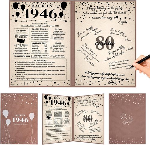 Crenics 80th Birthday Decorations - Vintage 1946 Poster & Guest Signature Book | Unique Gifts for Him/Her