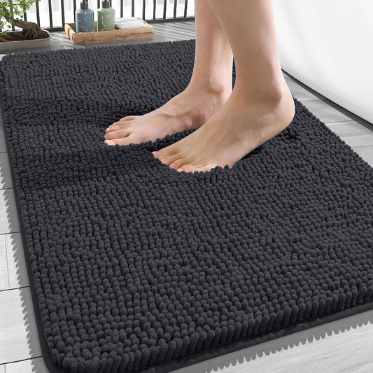OLANLY Bathroom Rugs - Extra Soft Chenille Bath Mats | Quick-Dry, Machine Washable, 34x21, Dark Grey