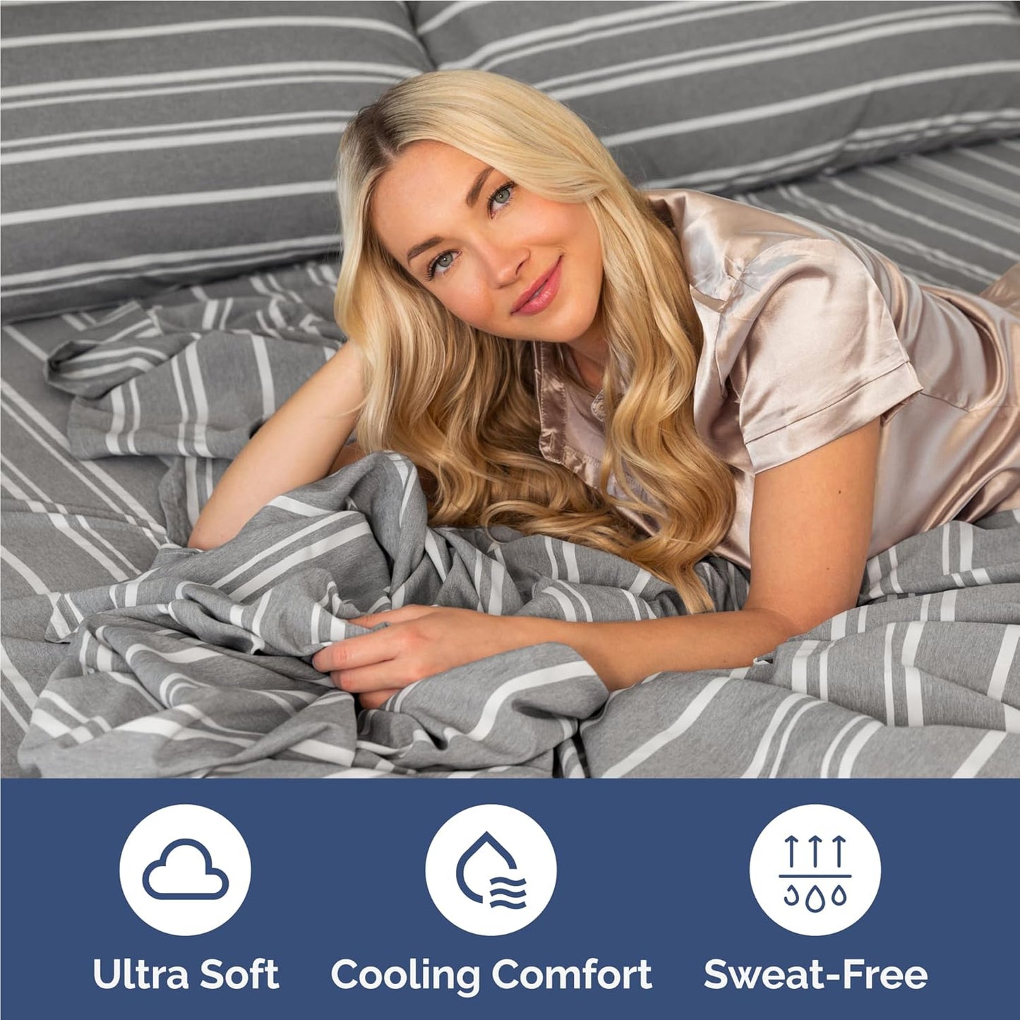 Skiennix Twin XL Sheet Set - Comfy Breathable Cooling Bedding - Hotel Luxury Grey Stripes - Deep Pockets, Wrinkle-Free