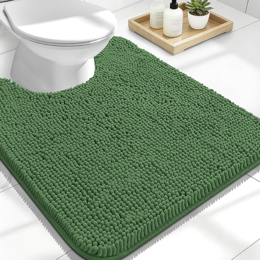 OLANLY U-Shaped Toilet Rugs - Extra Soft Absorbent Chenille Bath Mat | 24x20, Olive Green, Non-Slip