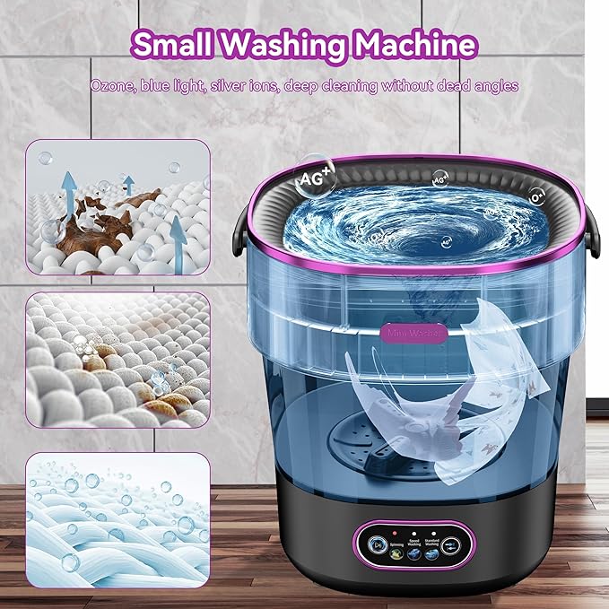 Portable Washing Machine, Mini Washer and Spin-Dryer With Folding Hanger, 16L Large Capacity Small Compact Laundry Machine of Underwear, Baby Clothes, for Apartments, Dormitories, RV, Travel, (Black)
