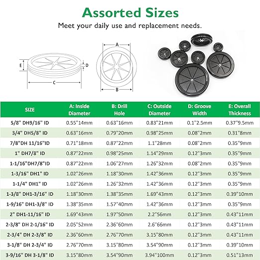 EASYEAH Rubber Grommets for Wiring, 1-3/8 Inch Drill Hole 1-3/16 Inch ID, Firewall Grommets Automotive Cable Cords Hoses Protection, Double-Sided Rubber Plugs for Round Holes, 10 Pcs, 30x35 mm