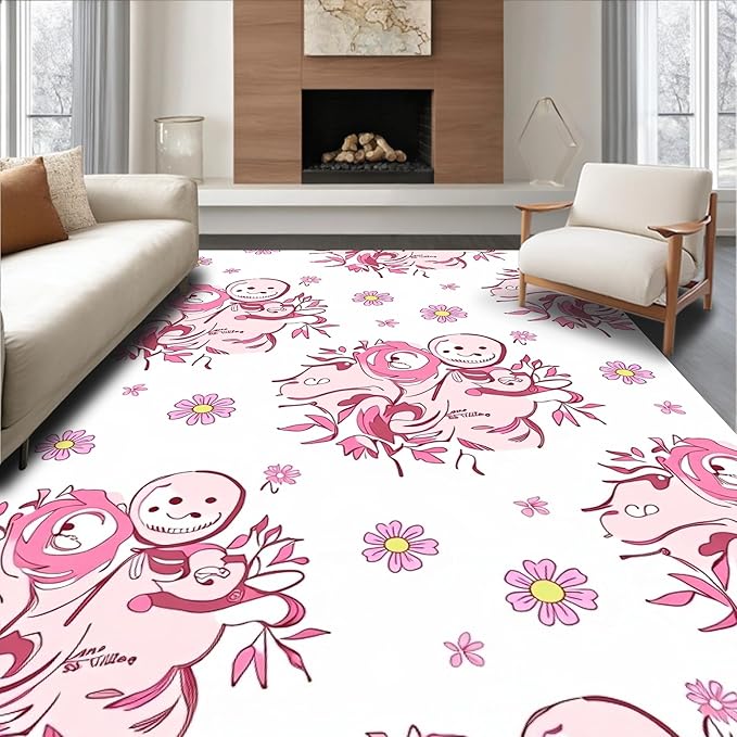 Flatwoven High Traffic Area Rug 6x9, Vintage Snowman Holiday Shower Curtain with Bath Toilet Cover, Non Slip, Stain Resistant, Washable Area Rugs for Living Room, Bedroom (Pink, 6x9, Pad)