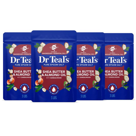 Dr Teal's Epsom Salt Magnesium Soak, Shea Butter & Almond, 3 lbs (Pack of 4)