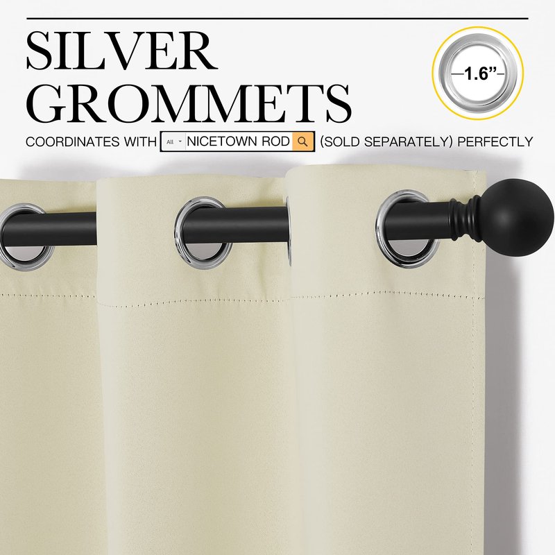 NICETOWN Room Darkening Curtain Panels - Baby Room Curtains 90 inches Long, Privacy Draperies (Beige, 42 inch Width, 2 Panels)