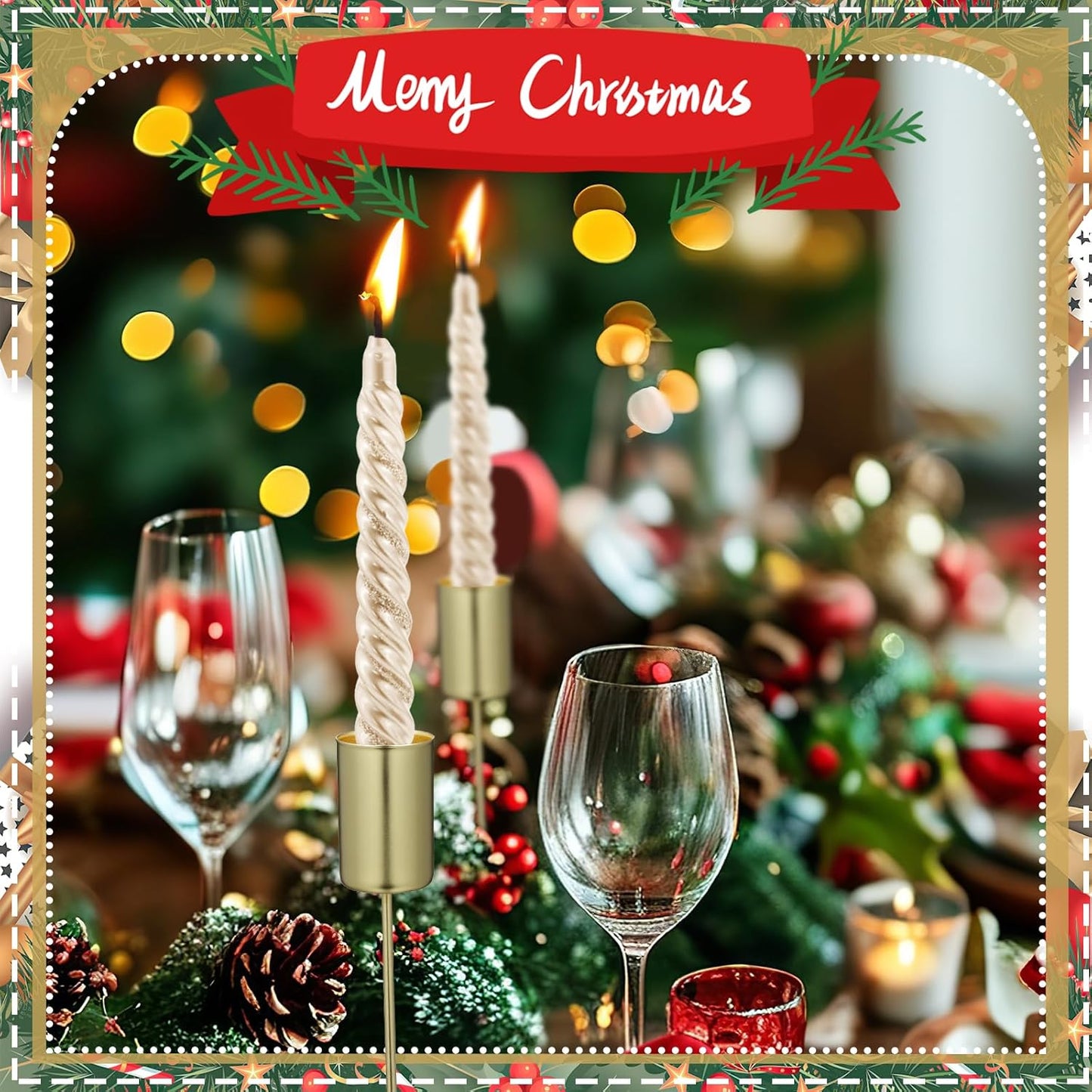 Skiennix Christmas Candle Holders - 5 Pcs Metal Spike Stand for Festive Decor | Golden Finish