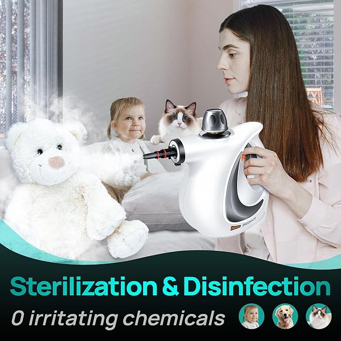 Steam Cleaner, Pressurized Multi-Surface Natural Handheld Steam Cleaner for home with 12pcs Accessories & Safety Lock â Steamer for Cleaning Home Use, Tile, Grout, Window