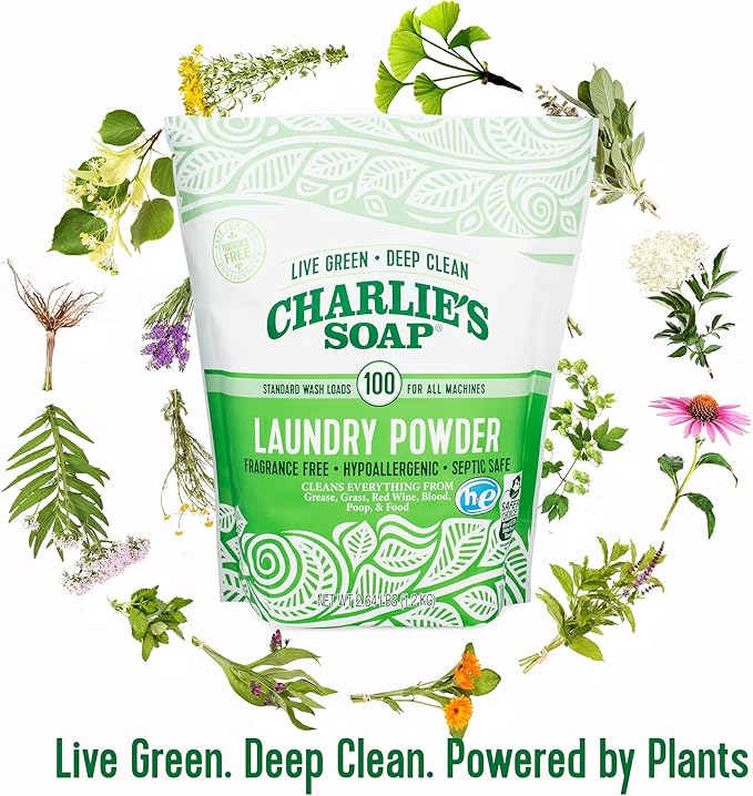 Charlieâs Soap Laundry Powder (100 Loads, 6 Pack) Hypoallergenic Deep Cleaning Washing Powder Detergent â Eco-Friendly, Safe, and Effective