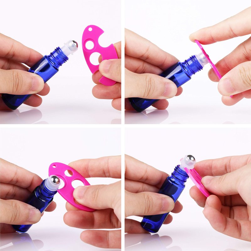 inice 100 Pack,10ml Roller Bottles for Essential Oils Cobalt Blue Thick Glass Stainless Steel Roll On Ball Bottles