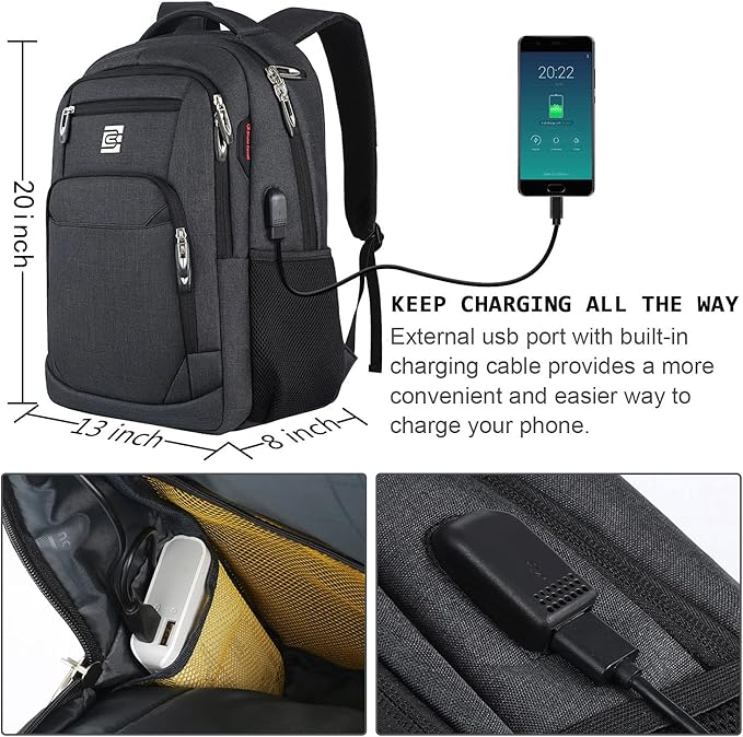 Volher 17 Inch Laptop Backpack, Business Anti Theft Slim Durable Laptops Backpack, Water Resistant College Computer Bag Gifts for Men & Women Fits 15.6 Inch Notebook-Black