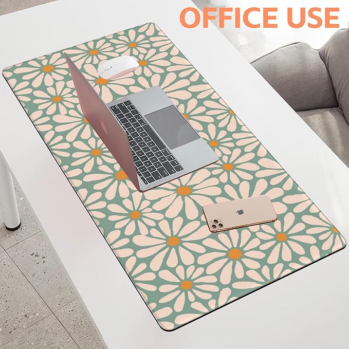 NIYLYNSYN Mouse Pad Large Boho with Daisy Flowers Non-Slip Gaming Desk Mat with Stitched Edge Laptop Keyboard Desk Pad for Work Home Gaming (35.4 x 15.7 Inches)