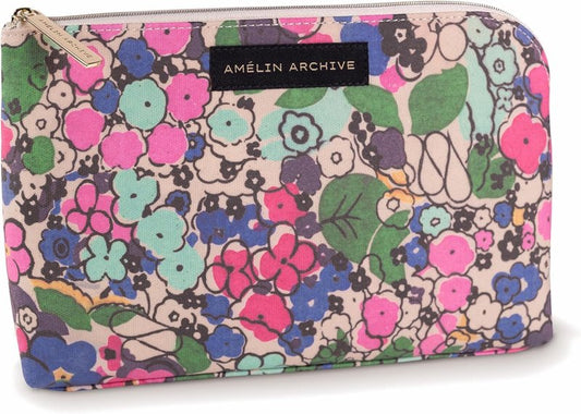 Canvas Zipper Pouch - Vintage Inspired Pencil Case for Adults | Travel Toiletry Bag, Small Floral Pouch for Makeup & Supplies